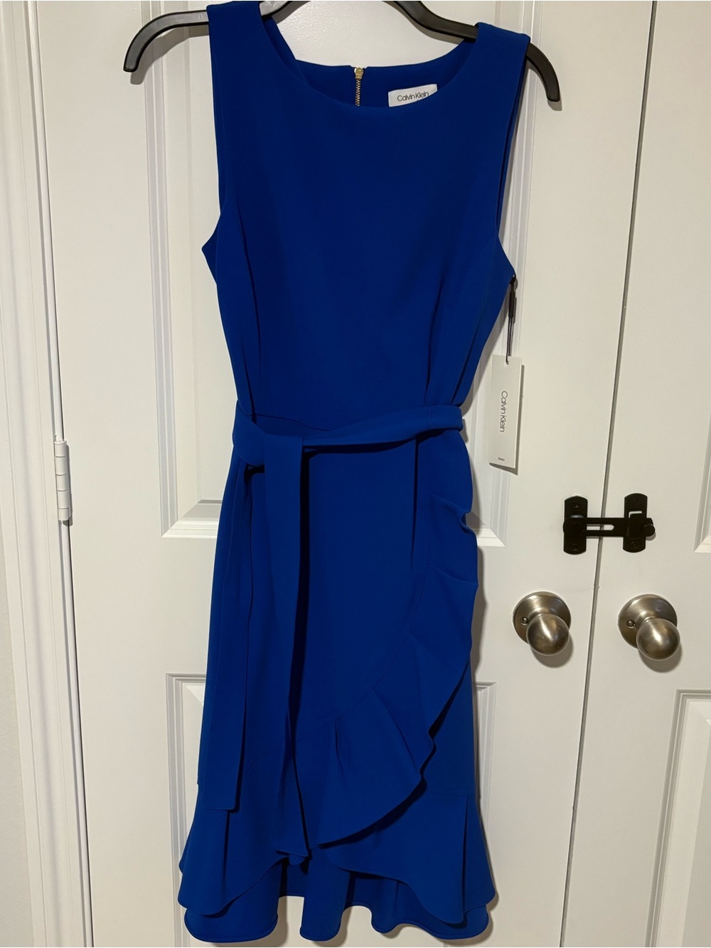 Calvin Klein Royal Blue Ruffle Hem Dress Size 8 NWT